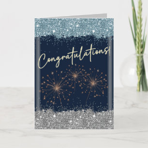 Congratulations Graduation Blue & Silver Sparkle Card