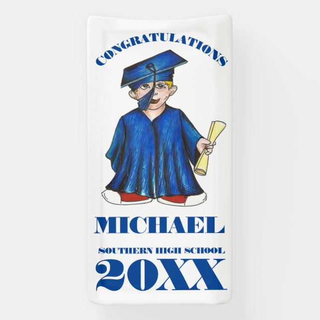 Congratulations Graduation Boy Graduate Cap Gown Banner (Vertical)