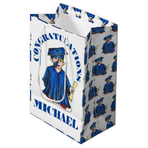Congratulations Graduation Boy Graduate Cap Gown Medium Gift Bag