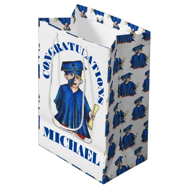 Congratulations Graduation Boy Graduate Cap Gown Medium Gift Bag (Front Angled)