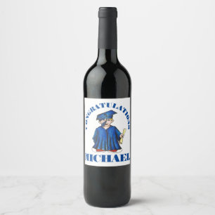 Congratulations Graduation Boy Graduate Cap Gown Wine Label