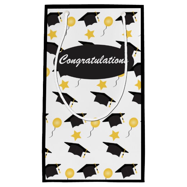 Congratulations Graduation Cap Balloon Pattern Small Gift Bag (Front)