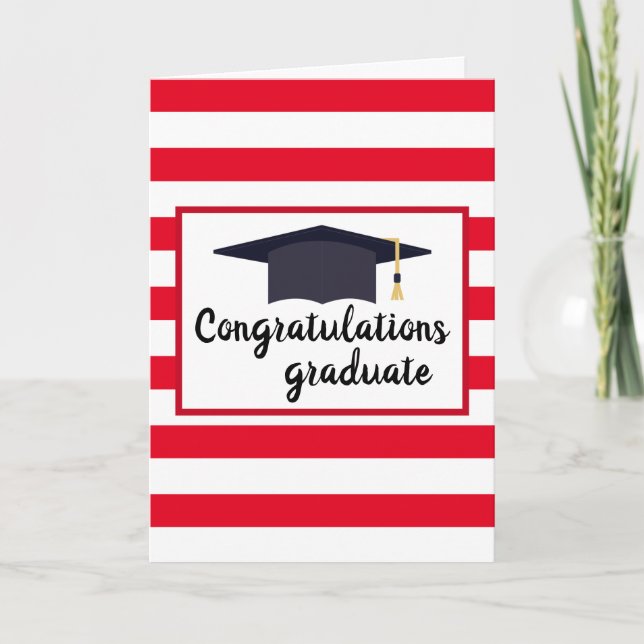 Congratulations Graduation Cap With Stripes Red Card (Front)