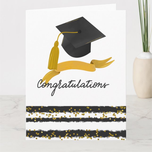 Congratulations Graduation Confetti black gold  Card (Front)