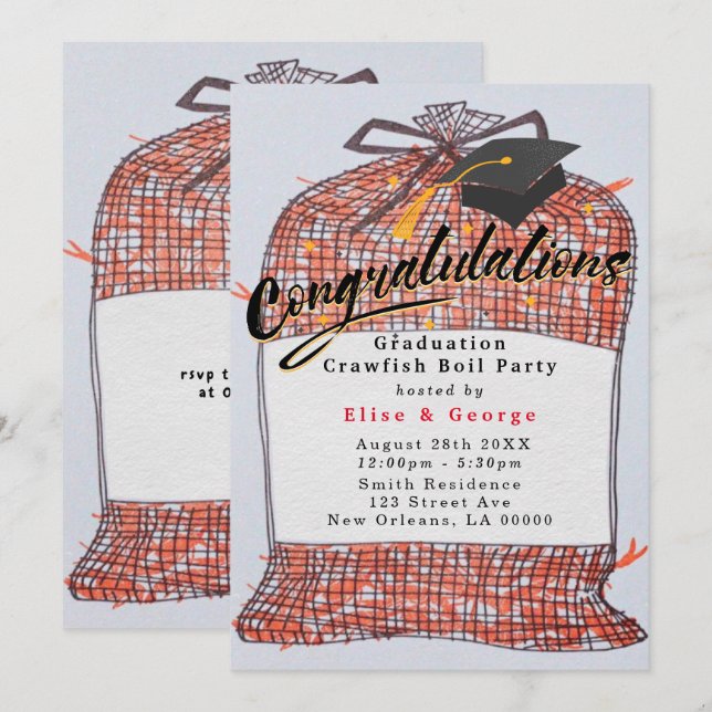 Congratulations Graduation Crawfish Boil Party Invitation (Front/Back)