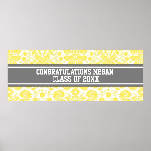 Congratulations Graduation Custom Name Banner Grey Poster (Front)