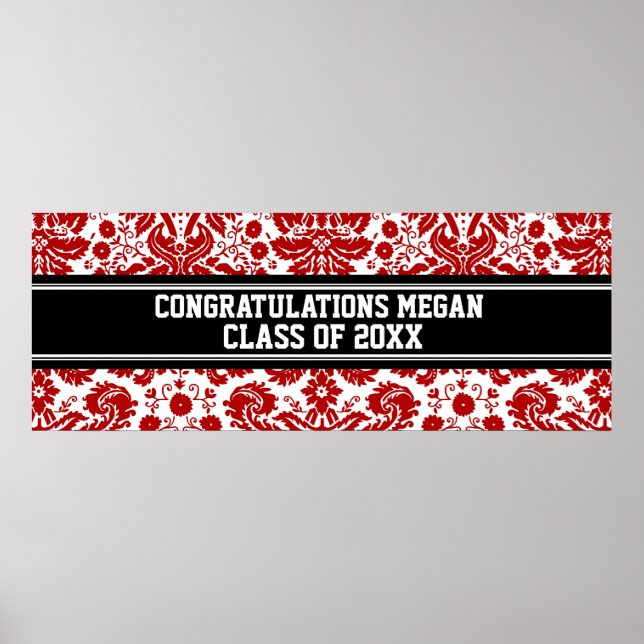 Congratulations Graduation Custom Name Banner Red Poster (Front)