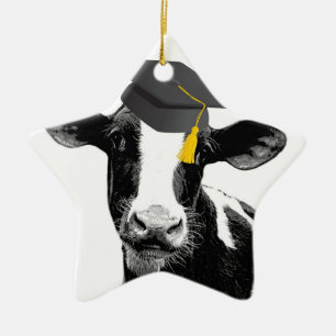 Congratulations Graduation Funny Cow in Cap Ceramic Tree Decoration