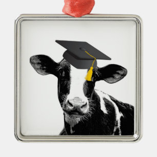 Congratulations Graduation Funny Cow in Cap Metal Tree Decoration