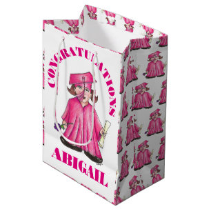 Congratulations Graduation Girl Graduate Cap Gown Medium Gift Bag