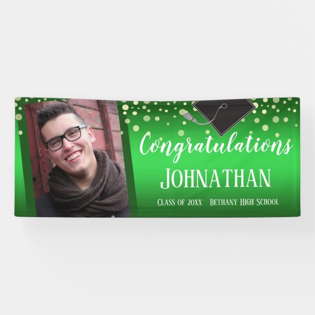 Congratulations Graduation Green Confetti Photo Banner (Horizontal)