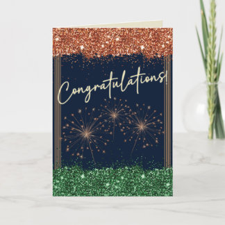 Congratulations Graduation Green & Orange Sparkle Card