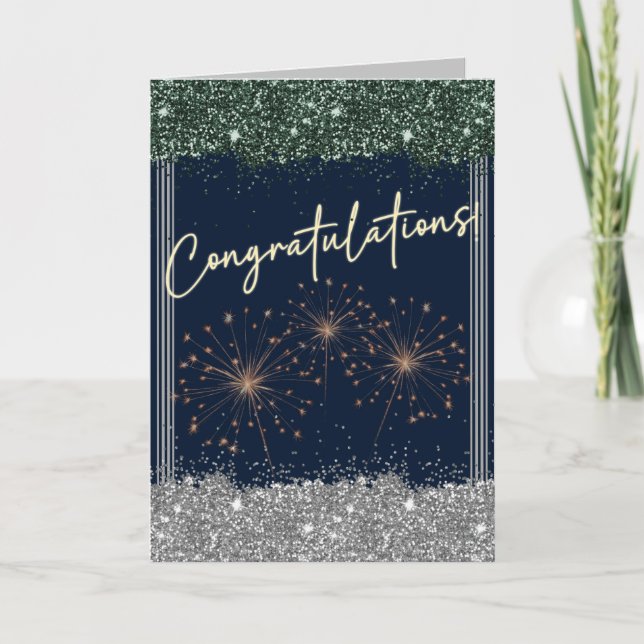 Congratulations Graduation Green & Silver Sparkle Card (Front)