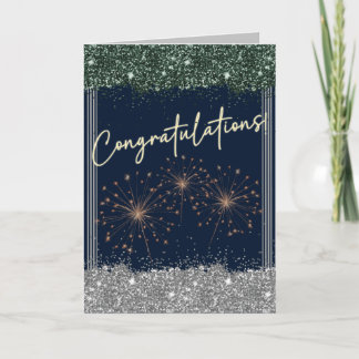 Congratulations Graduation Green & Silver Sparkle Card