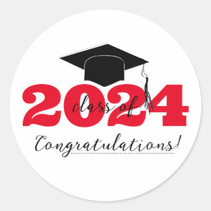 Congratulations Graduation Hat Red Black White Classic Round Sticker