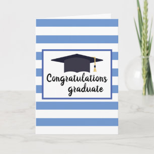 Congratulations Graduation Hat With Stripes Blue Card