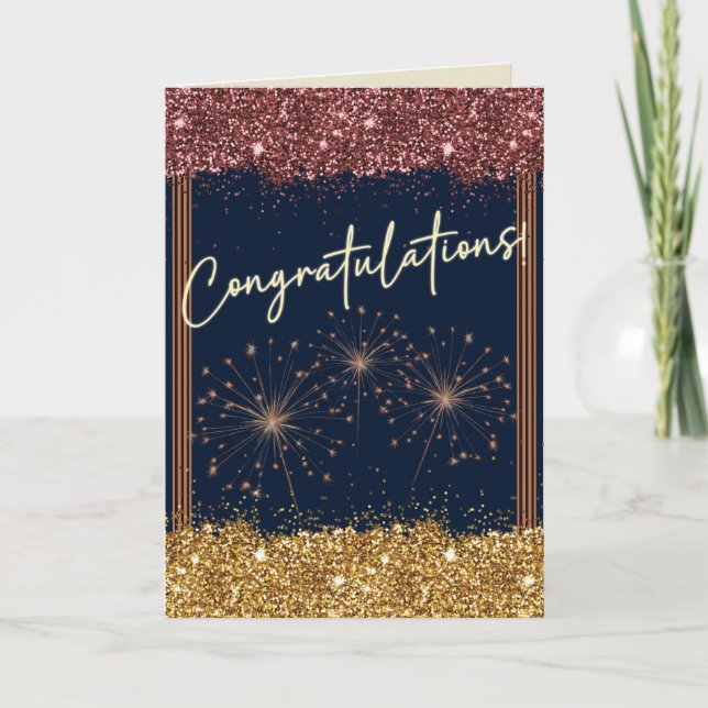 Congratulations Graduation Maroon & Gold Sparkle Card (Front)