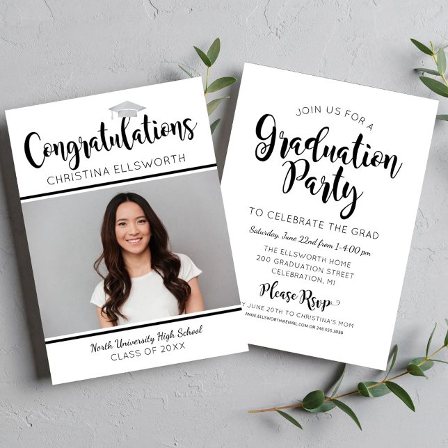 Congratulations Graduation Party Photo Silver Cap Invitation (Creator Uploaded)