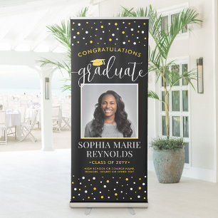 Congratulations Graduation Photo Black and Gold Retractable Banner