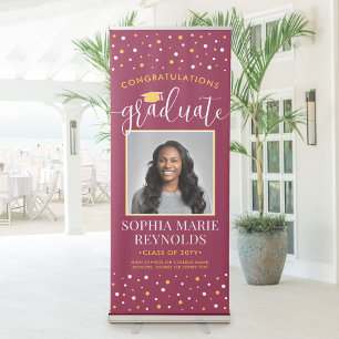 Congratulations Graduation Photo Maroon and Gold Retractable Banner