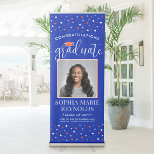 Congratulations Graduation Photo Orange and Blue Retractable Banner