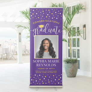 Congratulations Graduation Photo Purple and Gold Retractable Banner