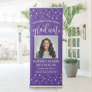 Congratulations Graduation Photo Purple and White Retractable Banner