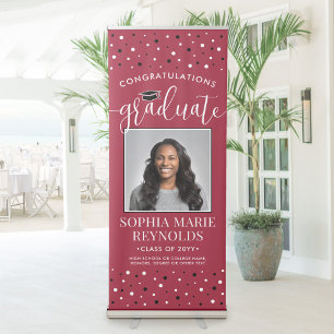 Congratulations Graduation Photo Red White & Black Retractable Banner