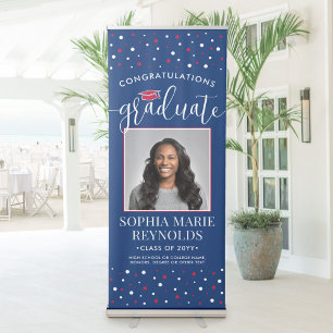 Congratulations Graduation Photo Red White & Blue Retractable Banner
