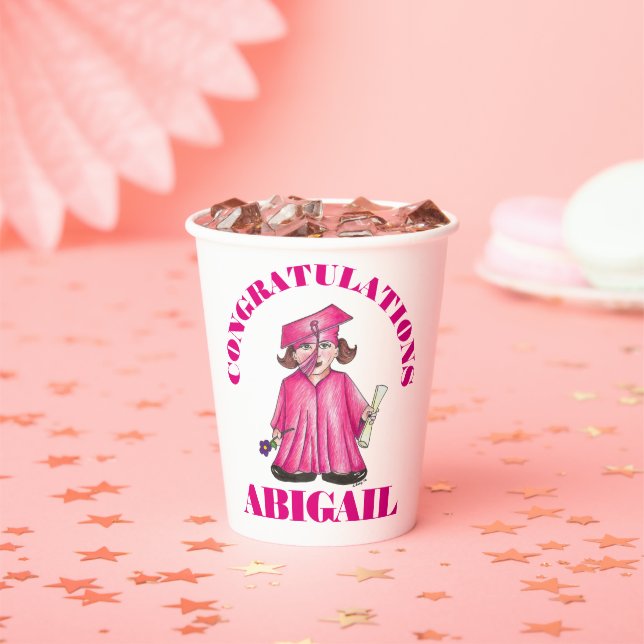 Congratulations Graduation Pink Graduate Cap Gown Paper Cups (Insitu)