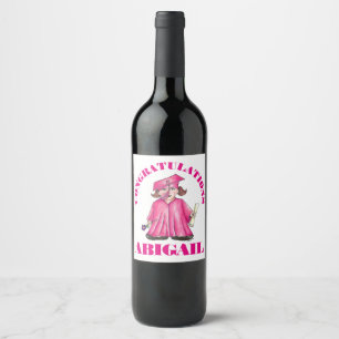 Congratulations Graduation Pink Graduate Cap Gown Wine Label