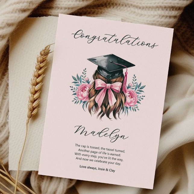 Congratulations Graduation Poem Female Grad Cap Card (Graduation Congratulations Card - order printed or digital download)