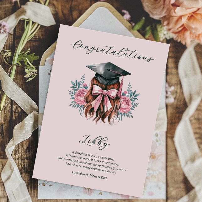 Congratulations Graduation Poem Girl Grad Cap Card (Graduation Congratulations Card - order printed or digital download)