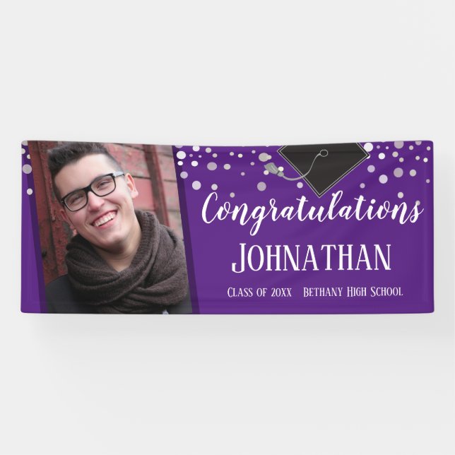 Congratulations Graduation Purple Confetti Photo Banner (Horizontal)
