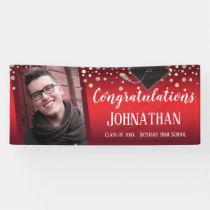 Congratulations Graduation Red with Confetti Photo Banner