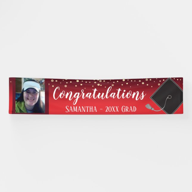 Congratulations Graduation Red with Confetti Photo Banner (Horizontal)