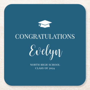 Congratulations Graduation School Colours Square Paper Coaster