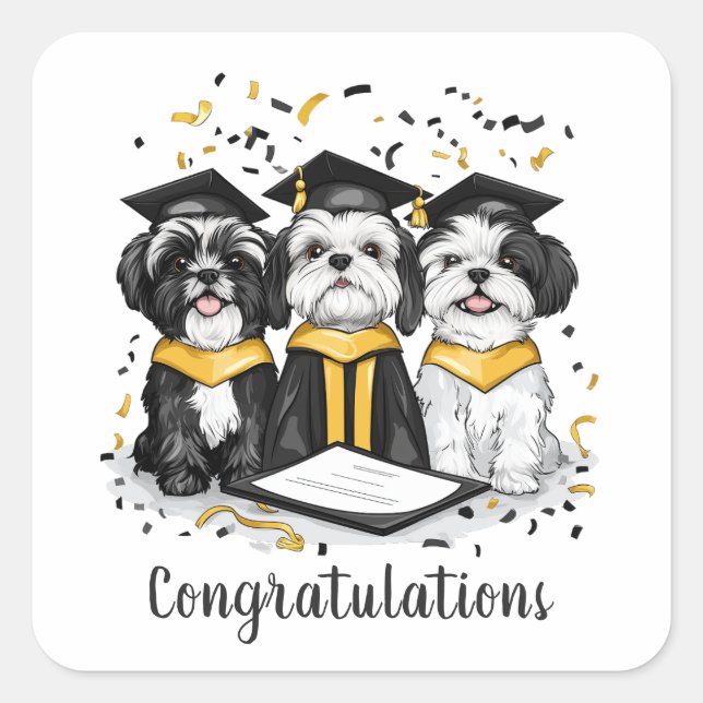 Congratulations Graduation Shih Tzu Dogs Square Sticker (Front)