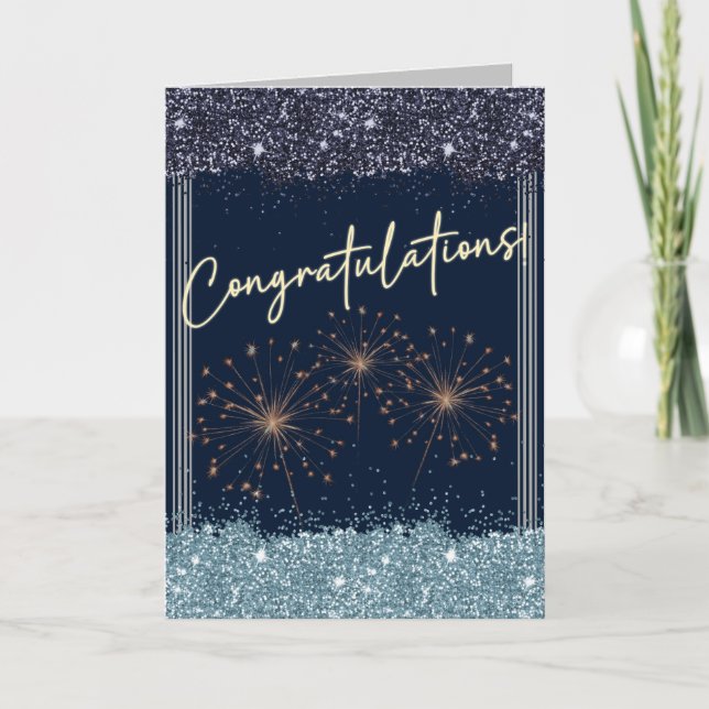 Congratulations Graduation Sky Blue & Navy Sparkle Card (Front)