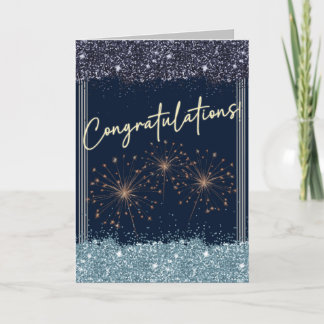 Congratulations Graduation Sky Blue & Navy Sparkle Card