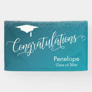 Congratulations Graduation Teal Gradient Ombre Banner