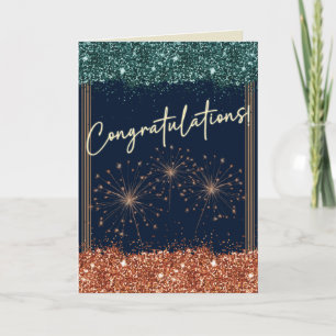Congratulations Graduation Teal & Orange Sparkle Card