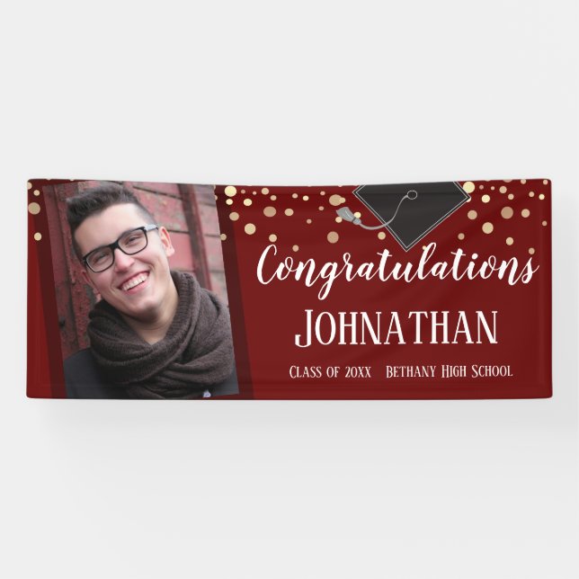 Congratulations Graduation Wine Confetti Photo Banner (Horizontal)