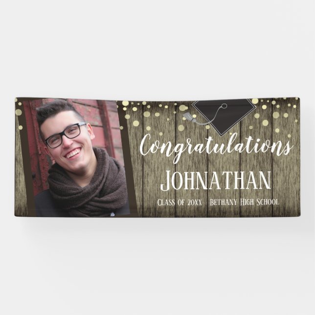 Congratulations Graduation Wood Confetti Photo Banner (Horizontal)