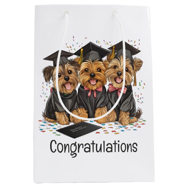 Congratulations Graduation Yorkshire Terrier Dogs Medium Gift Bag (Front)