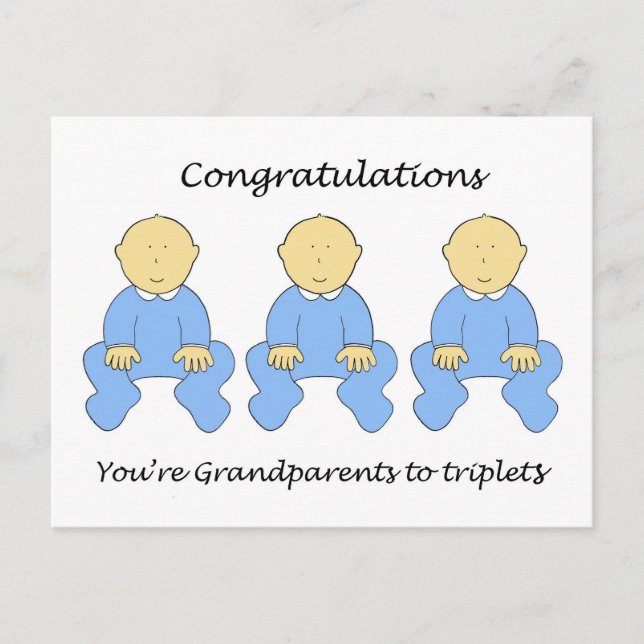 Congratulations Grandparents to Triplet Boys Postcard (Front)