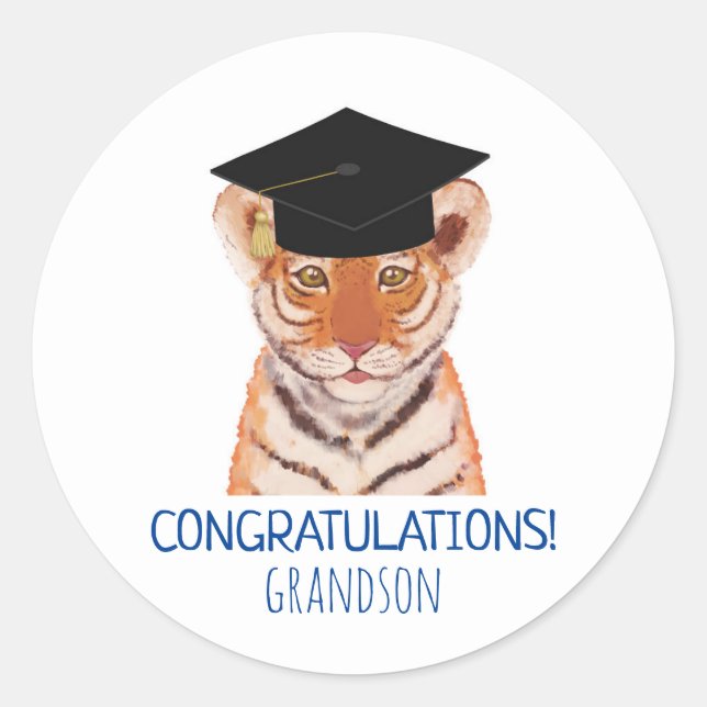 Congratulations Grandson Tiger Cub Illustration Classic Round Sticker (Front)