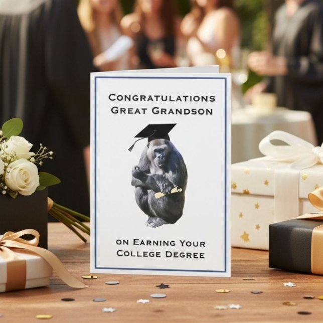 Congratulations GreatGrandson Degree Funny Gorilla Card (Creator Uploaded)