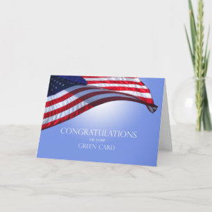 Congratulations Green Card US Flag Blue Sky Sun