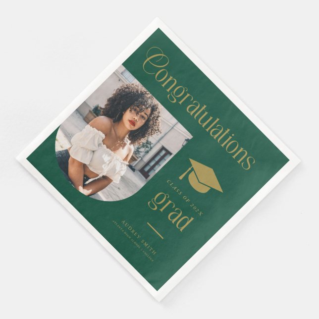 Congratulations Green Gold Grad Photo Arch Napkin (Corner)